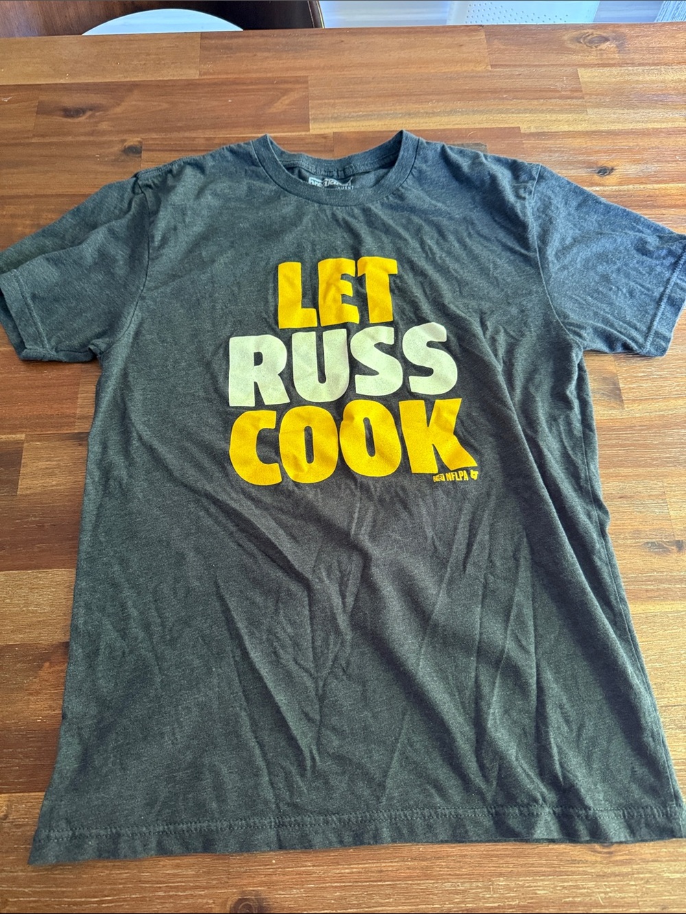 Let Russ Cook Graphic Tee - Charcoal with Yellow & White Print- Russell Wilson